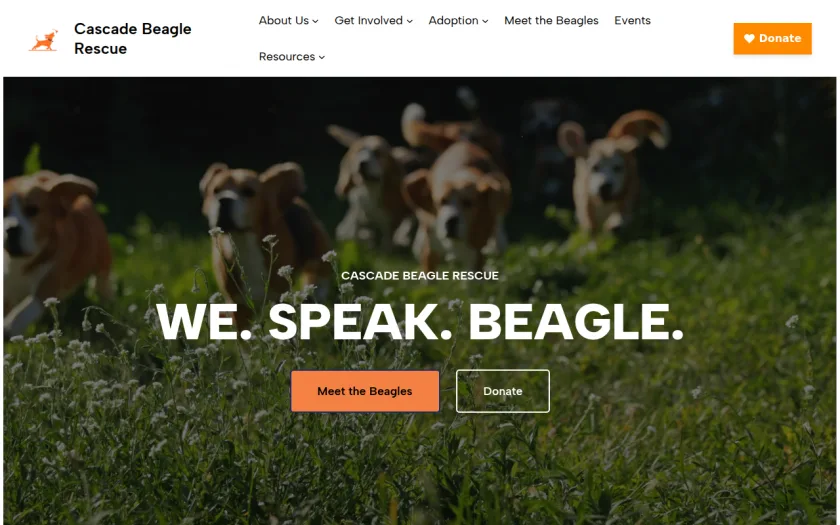 Screenshot of the Cascade Beagle Rescue website