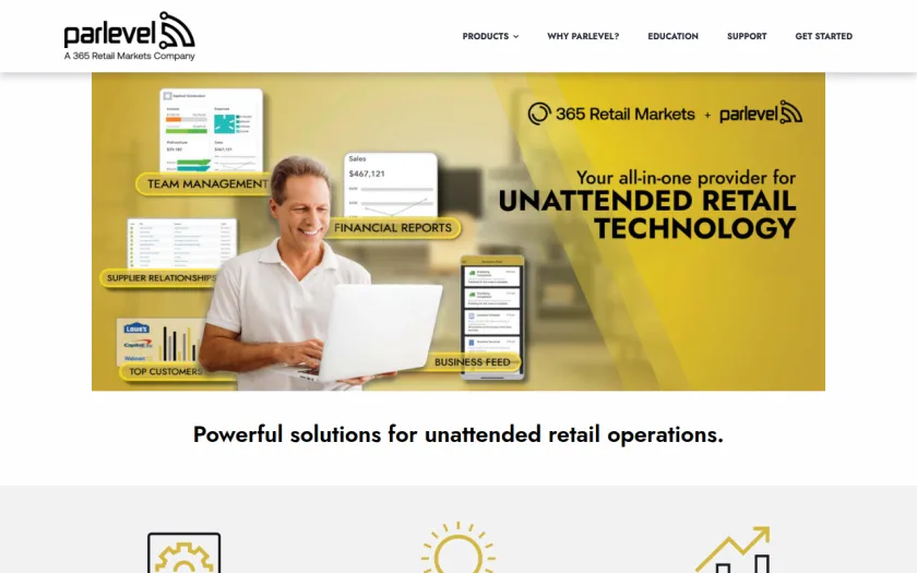Screenshot of the Parlevel Vending Management website